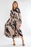 8Pcs Black and Beige Abstract Print Midaxi Shirt Dress