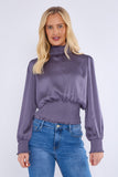 8Pcs Purple Grey Creased Satin Shirred Waist Cropped Top