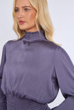 8Pcs Purple Grey Creased Satin Shirred Waist Cropped Top