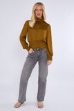 8Pcs Mustard Creased Satin Shirred Waist Cropped Top