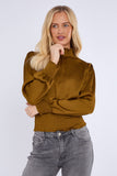 8Pcs Mustard Creased Satin Shirred Waist Cropped Top