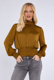 8Pcs Mustard Creased Satin Shirred Waist Cropped Top