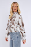 8Pcs Grey Abstract Print Shirred Waist Cropped Top