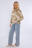 8Pcs Olive Abstract Brushstroke Shirred Cuff Blouse