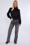 8Pcs Black Creased Satin Shirred Waist Cropped Top
