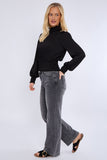 8Pcs Black Creased Satin Shirred Waist Cropped Top