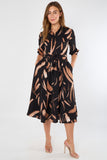 8Pcs Black and Copper Painterly Print Midi Shirt Dress