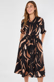8Pcs Black and Copper Painterly Print Midi Shirt Dress
