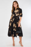 8Pcs Black and Caramel Tie-Dye Effect Midi Shirt Dress