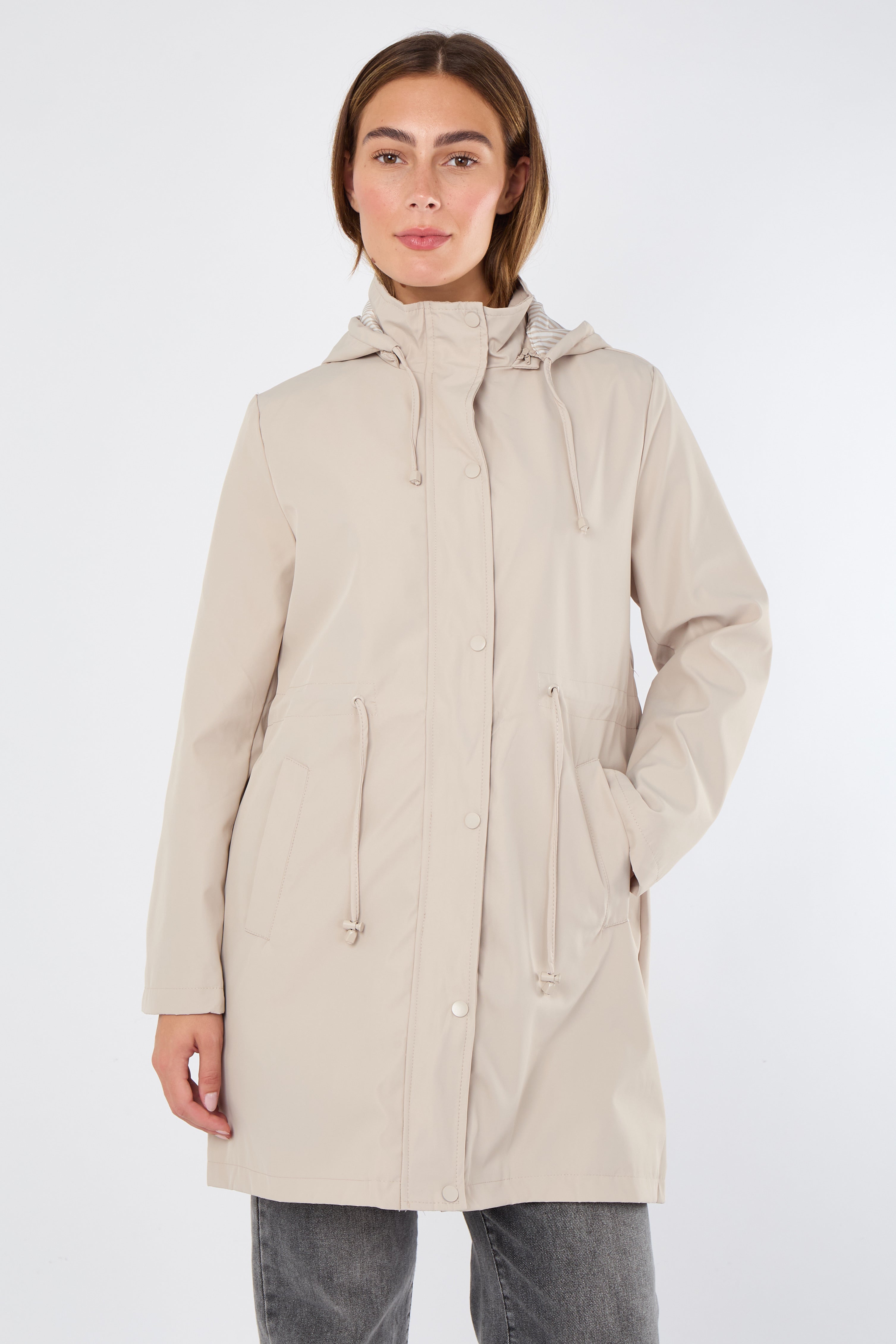 5Pcs Beige Hooded Drawstring Parka