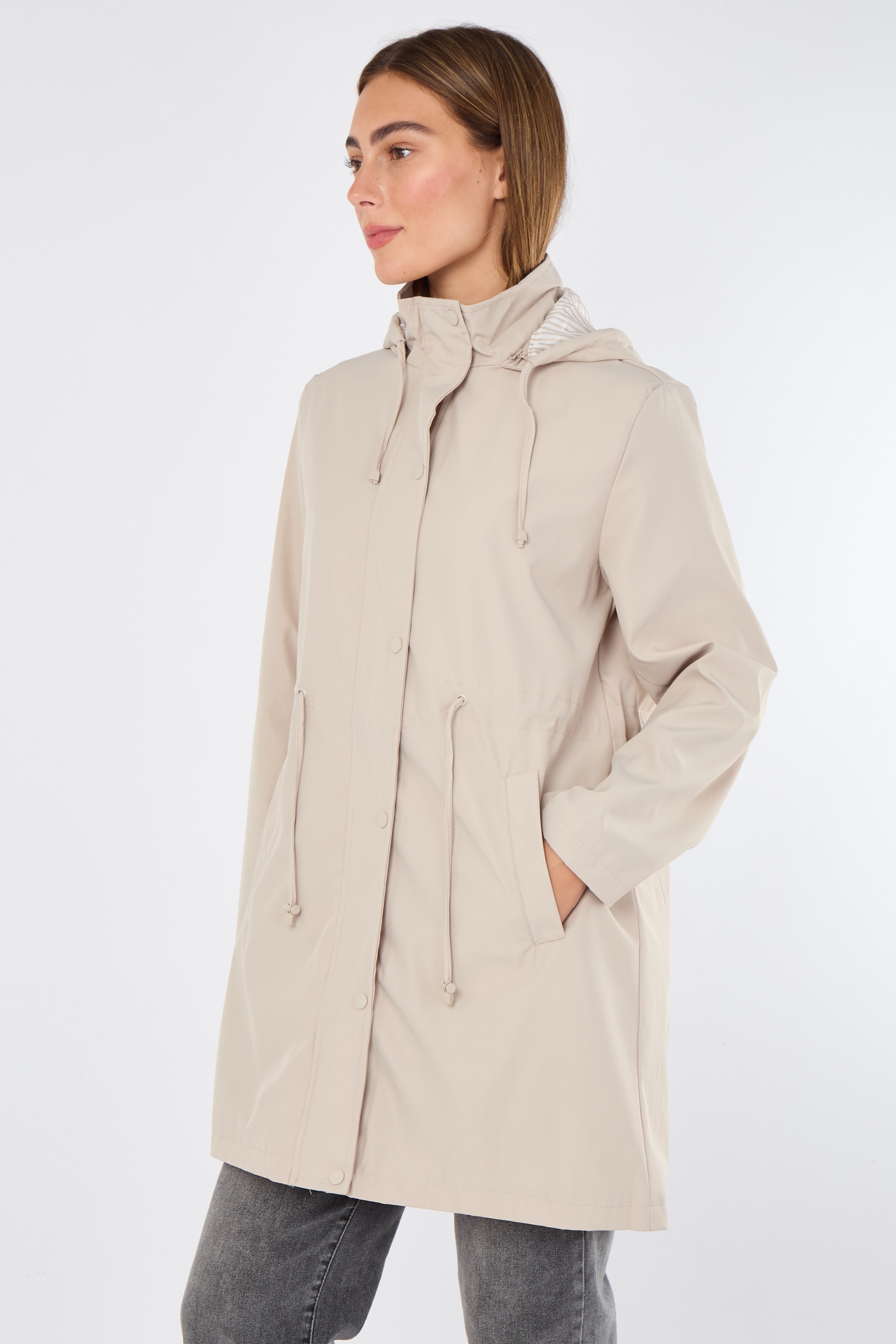 5Pcs Beige Hooded Drawstring Parka