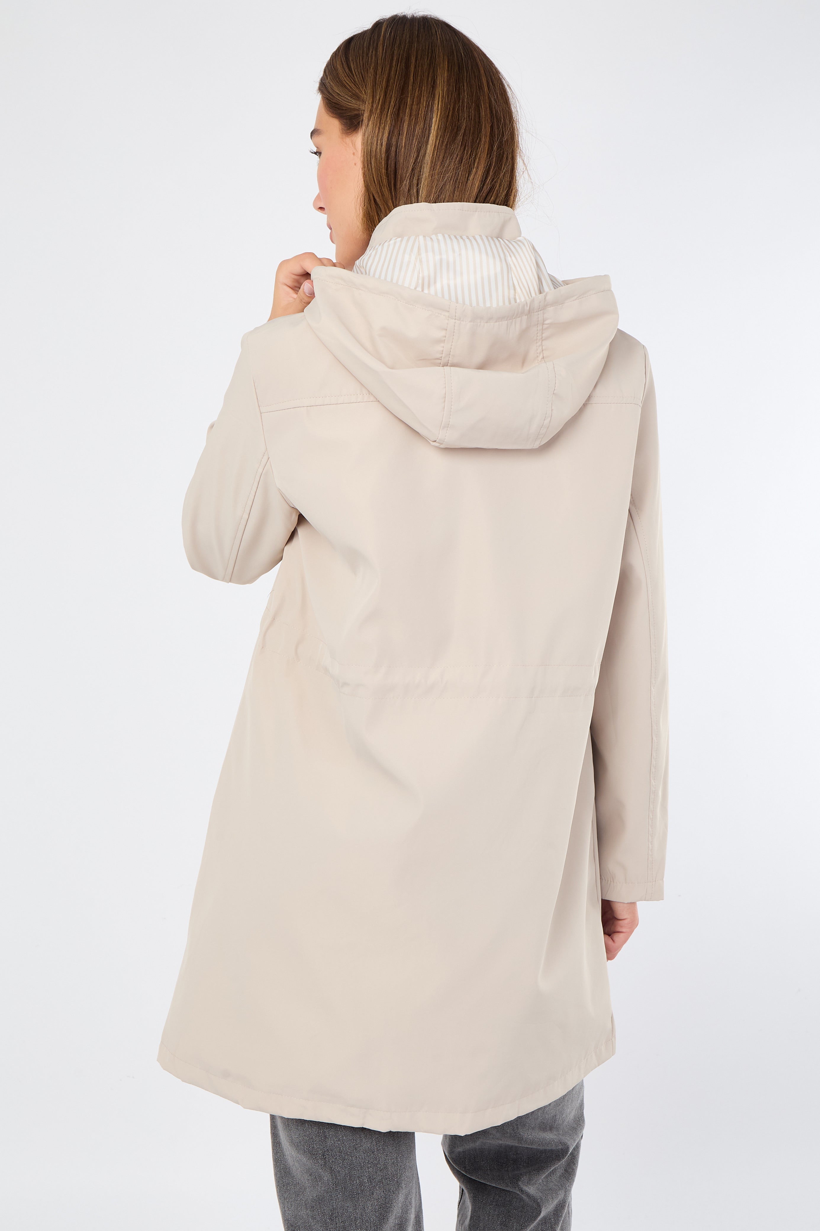 5Pcs Beige Hooded Drawstring Parka