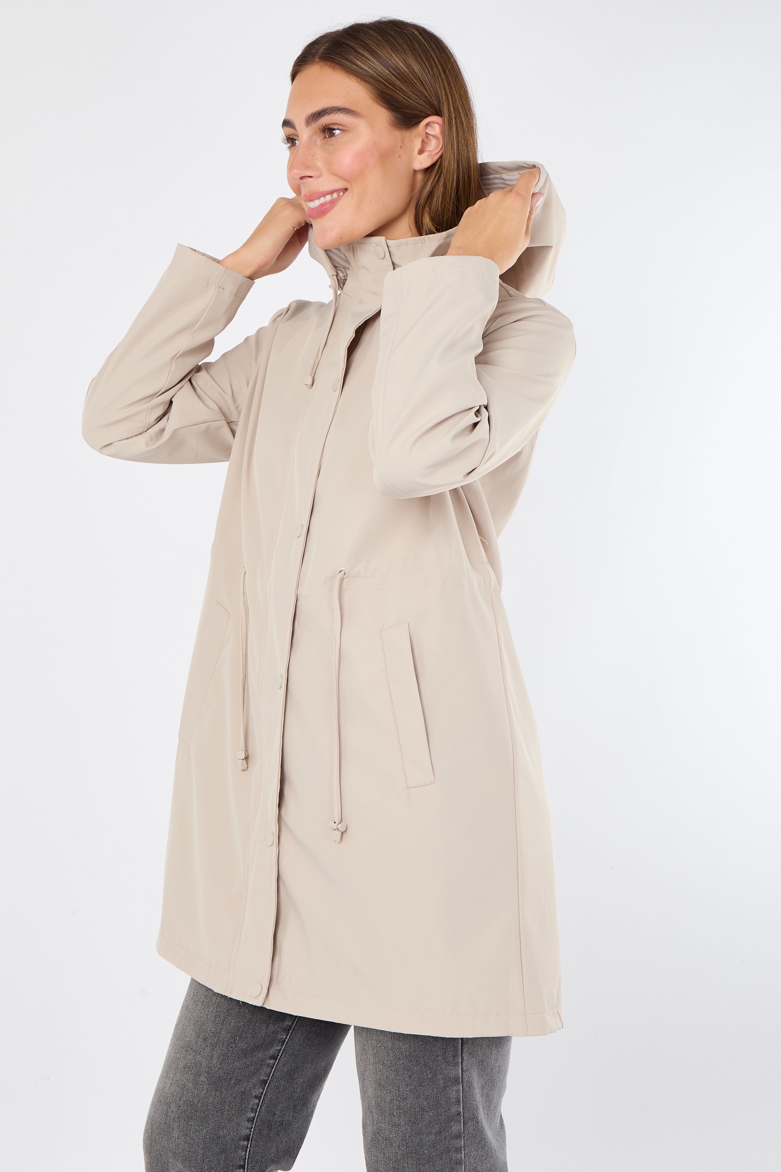 5Pcs Beige Hooded Drawstring Parka