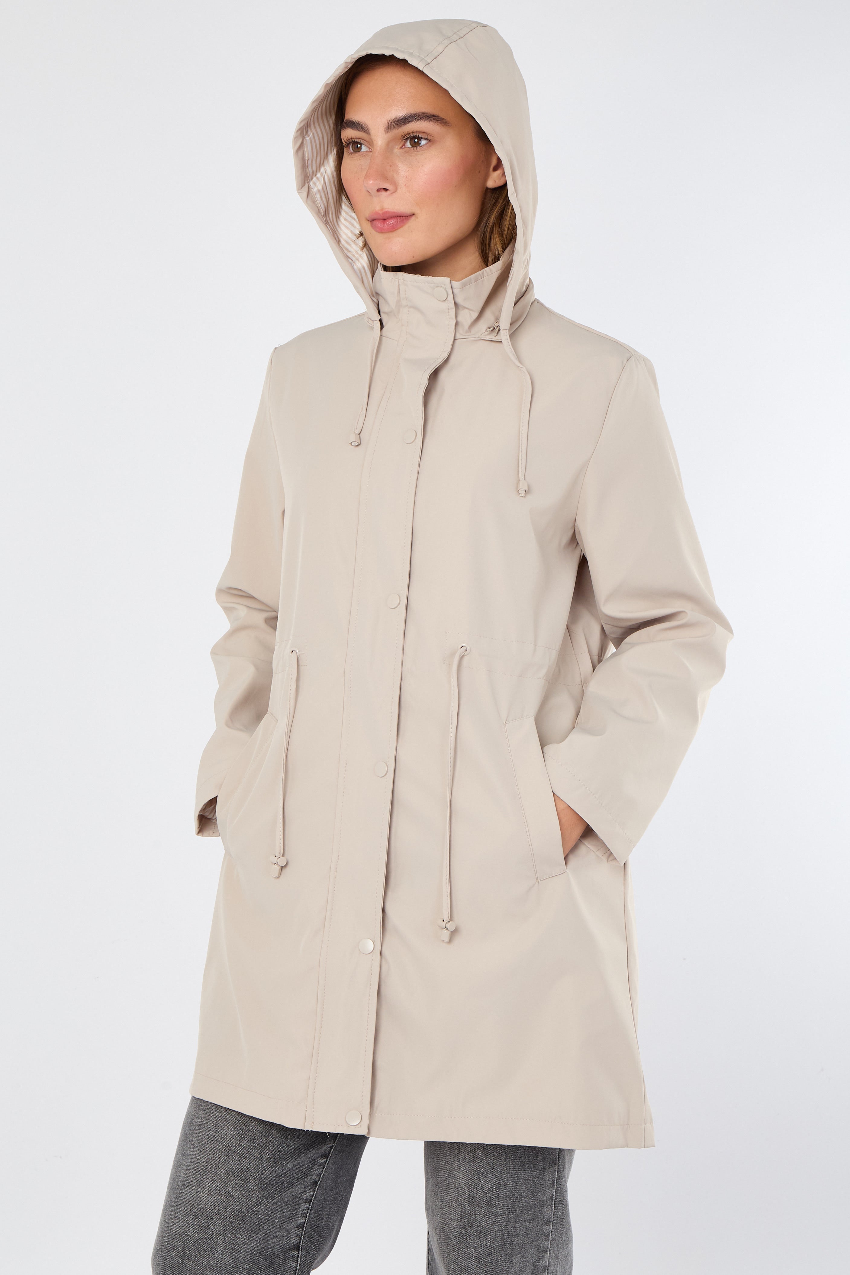 5Pcs Beige Hooded Drawstring Parka