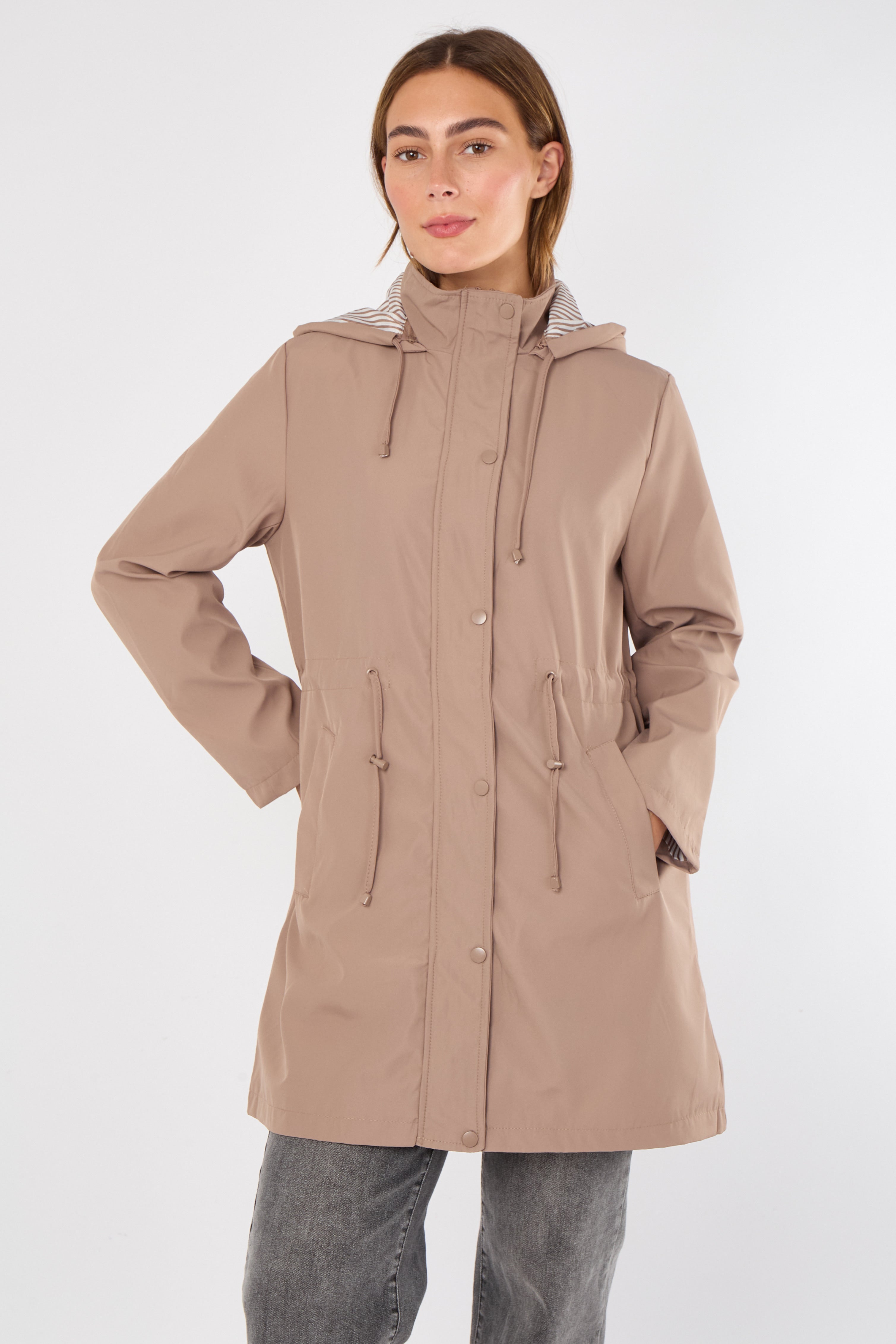 5Pcs Taupe Hooded Drawstring Parka