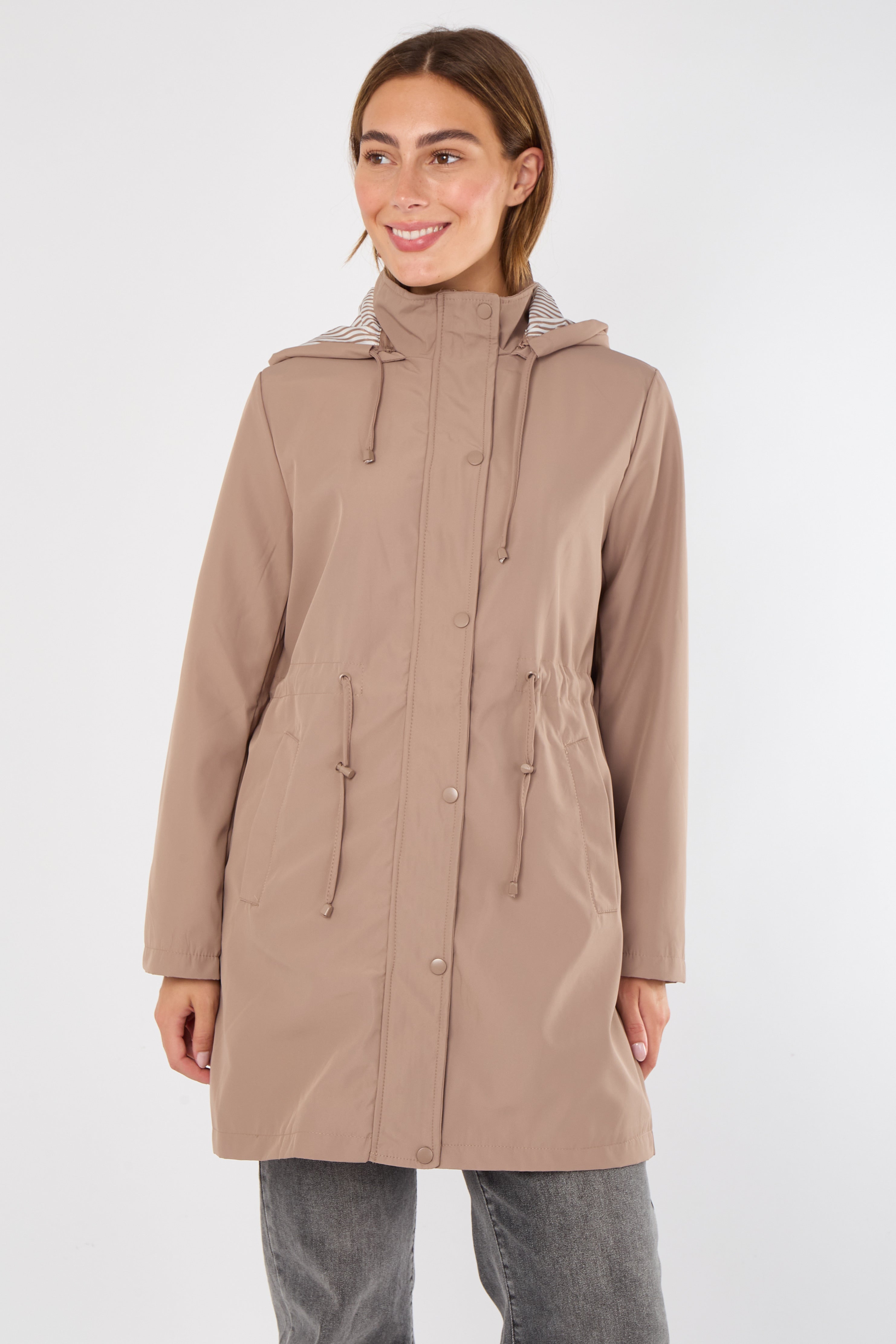 5Pcs Taupe Hooded Drawstring Parka