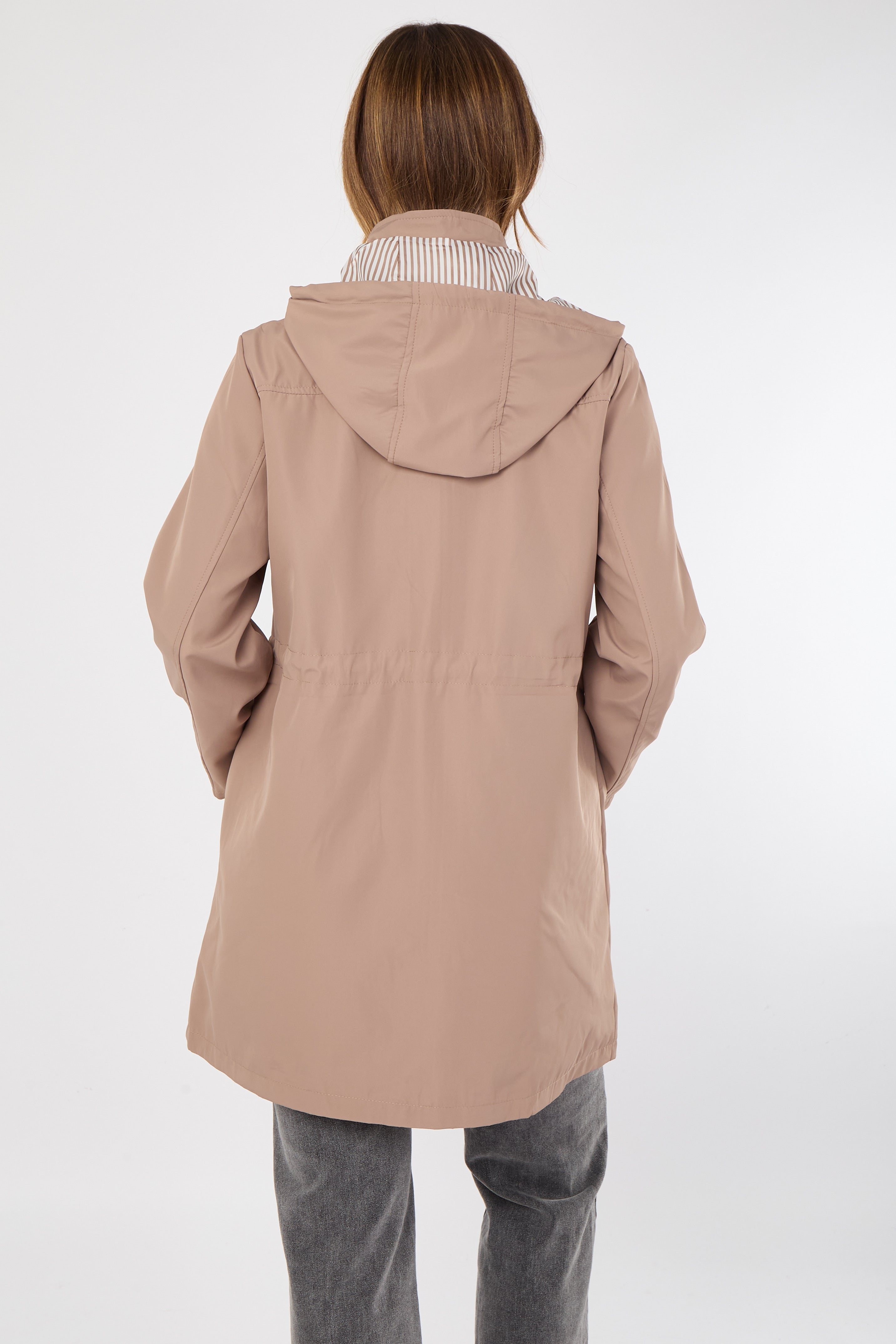 5Pcs Taupe Hooded Drawstring Parka