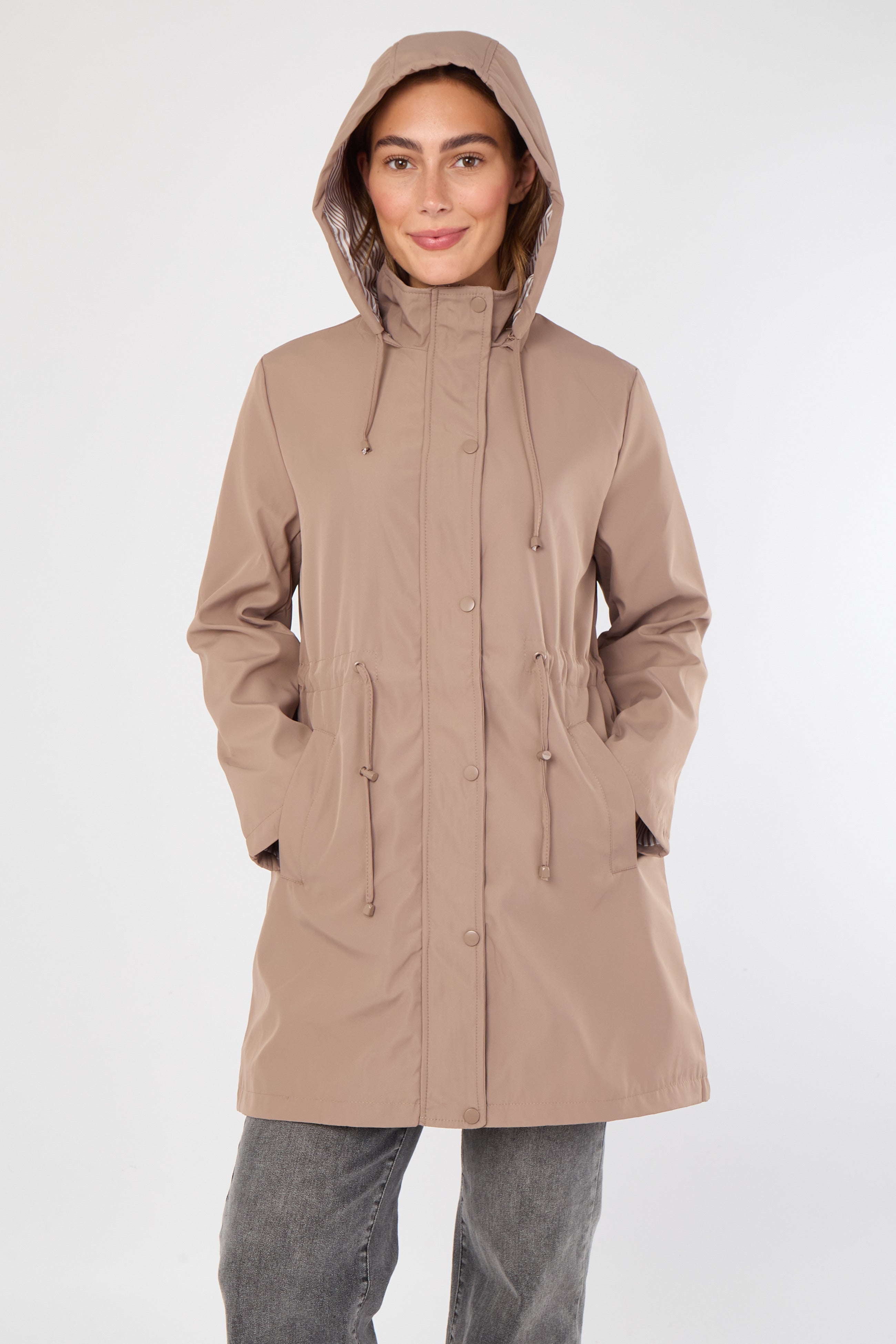 5Pcs Taupe Hooded Drawstring Parka