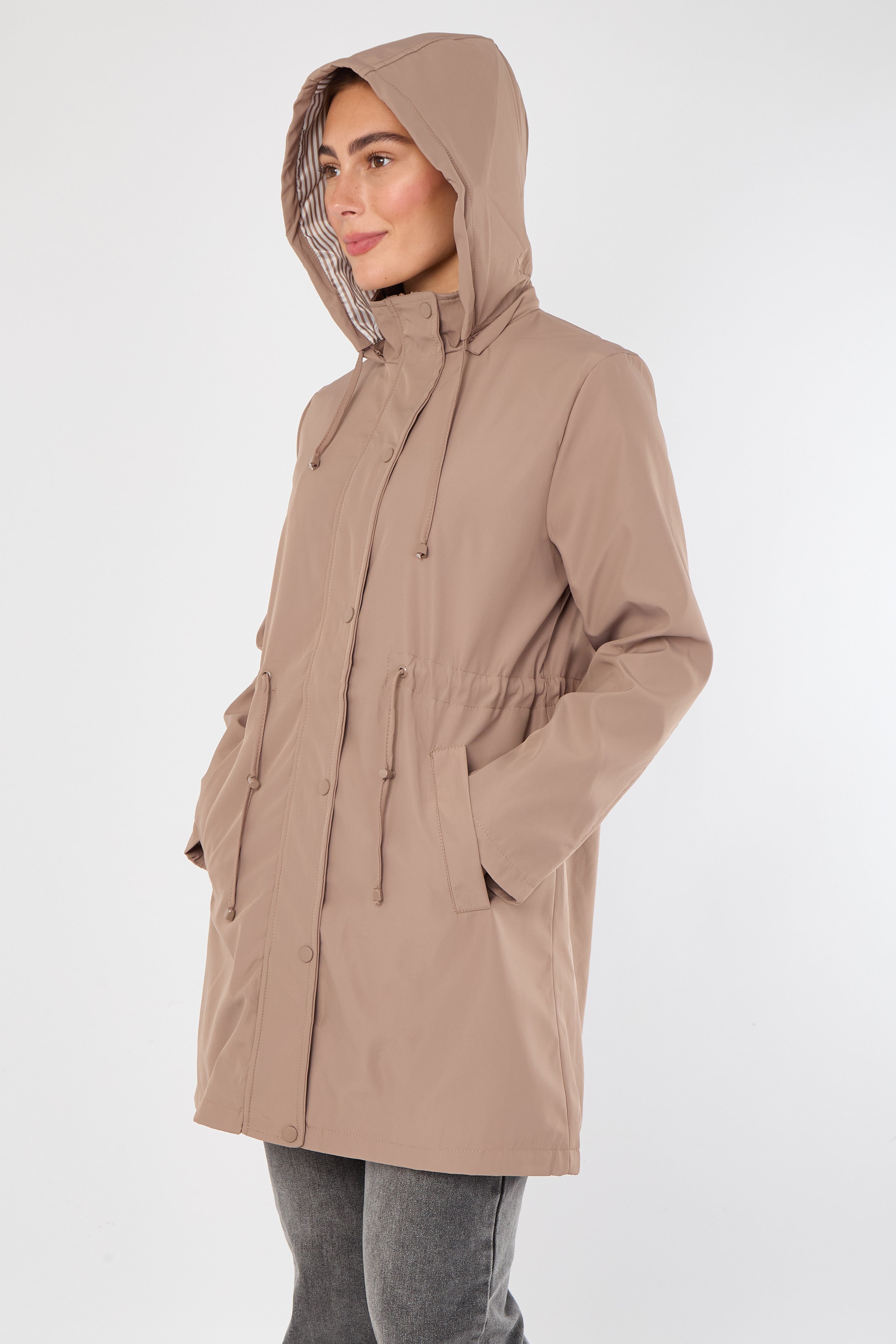 5Pcs Taupe Hooded Drawstring Parka