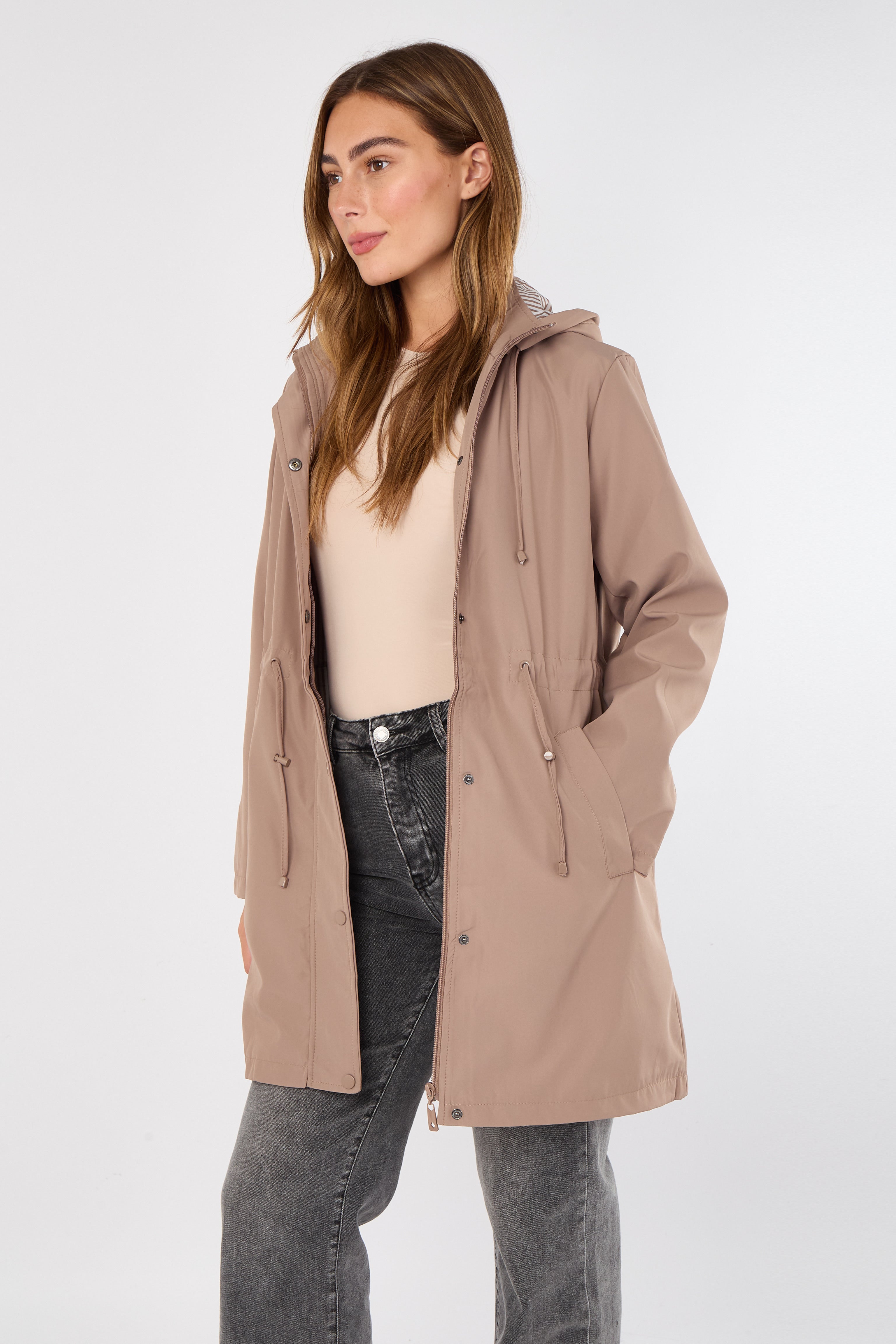 5Pcs Taupe Hooded Drawstring Parka