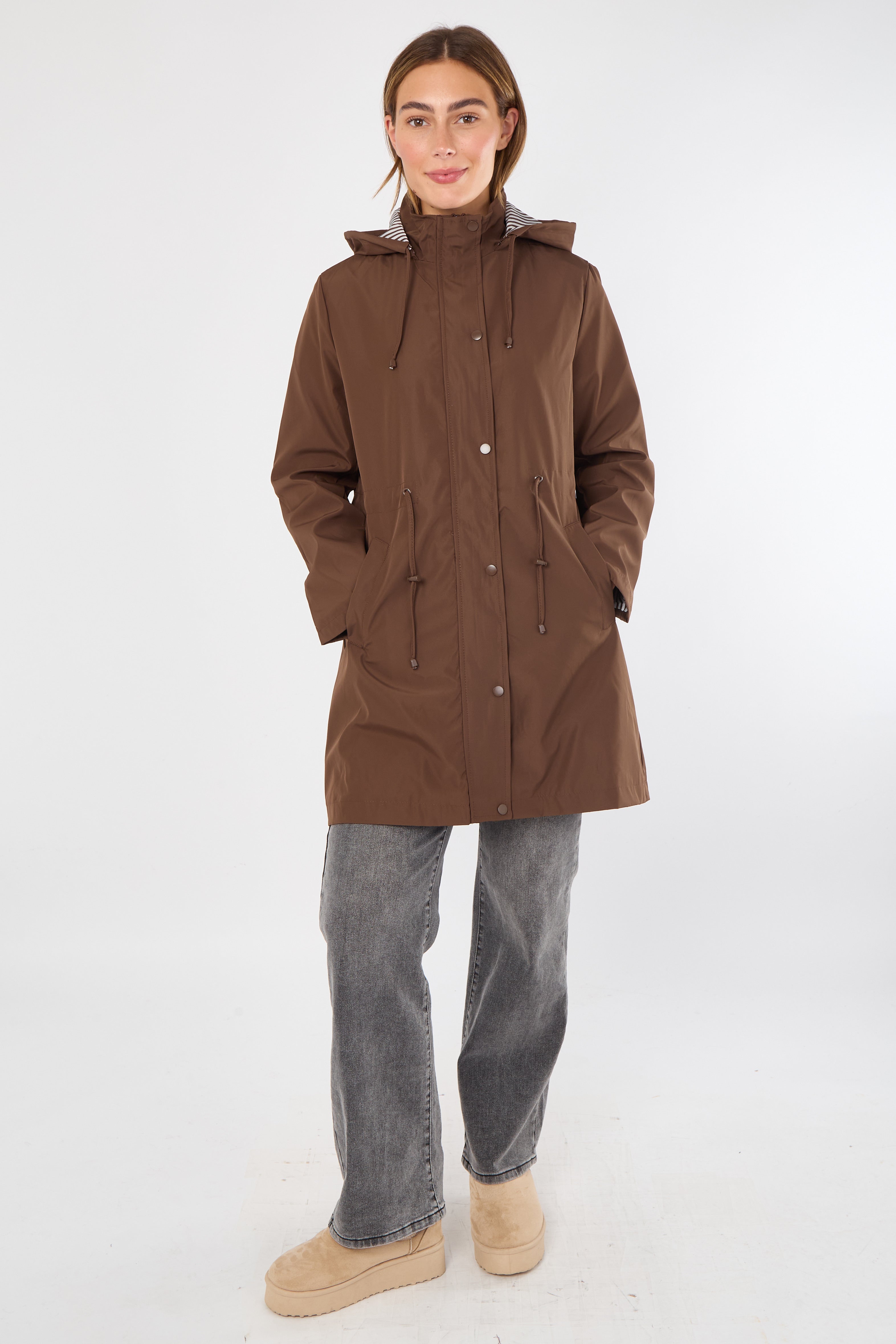 5Pcs Chocolate Hooded Drawstring Parka