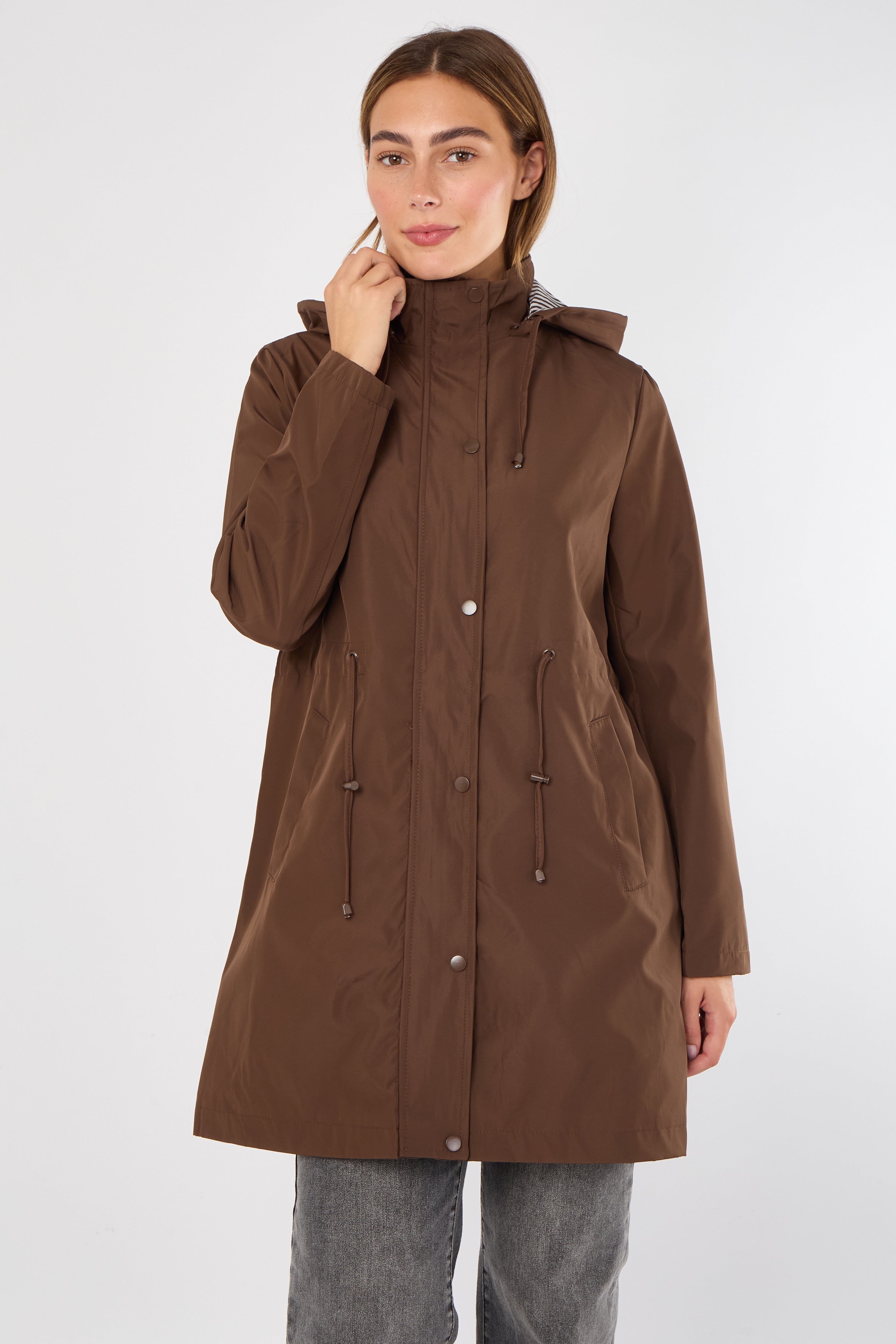 5Pcs Chocolate Hooded Drawstring Parka