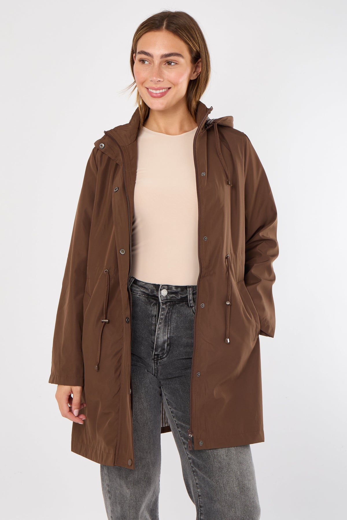 5Pcs Chocolate Hooded Drawstring Parka