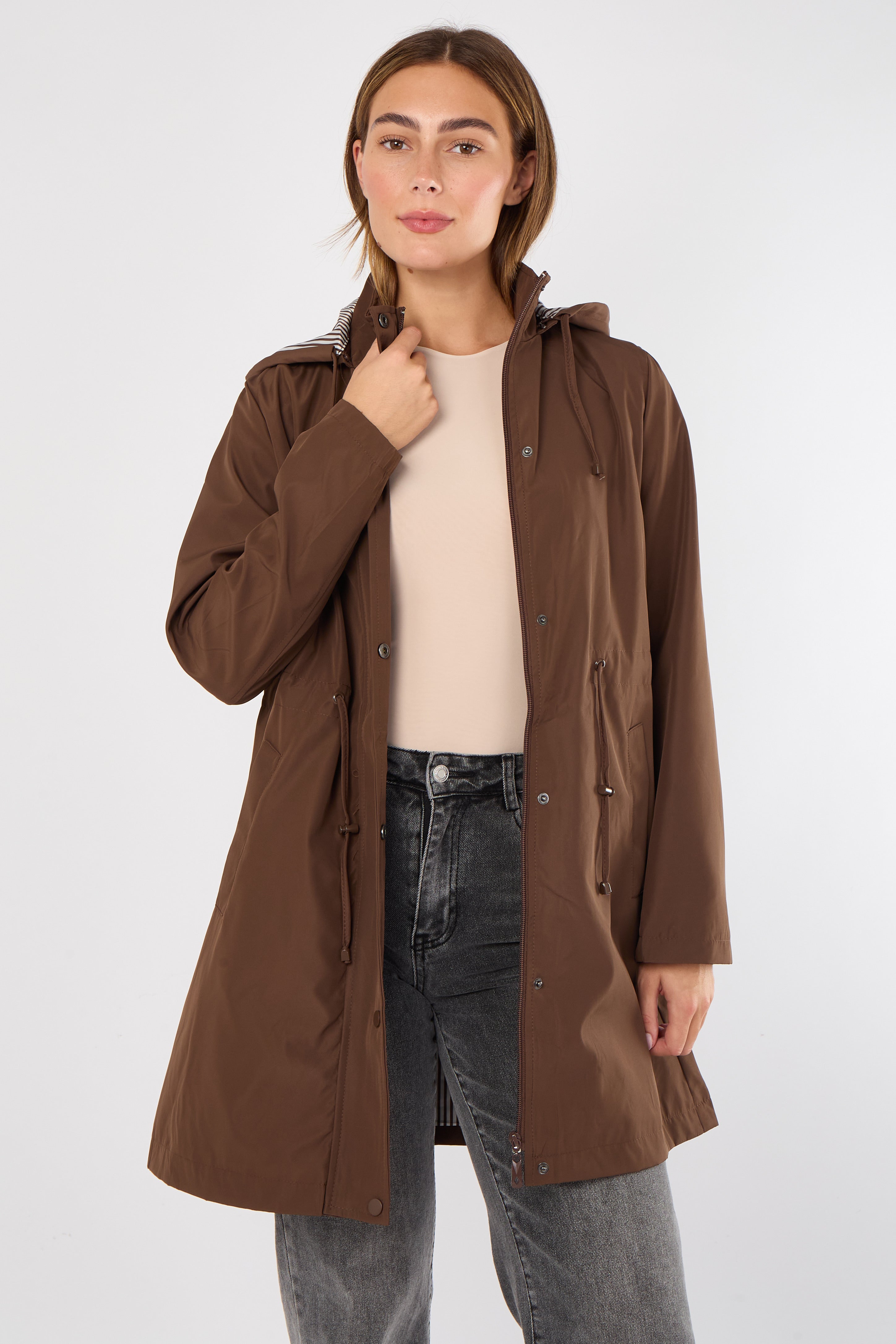 5Pcs Chocolate Hooded Drawstring Parka
