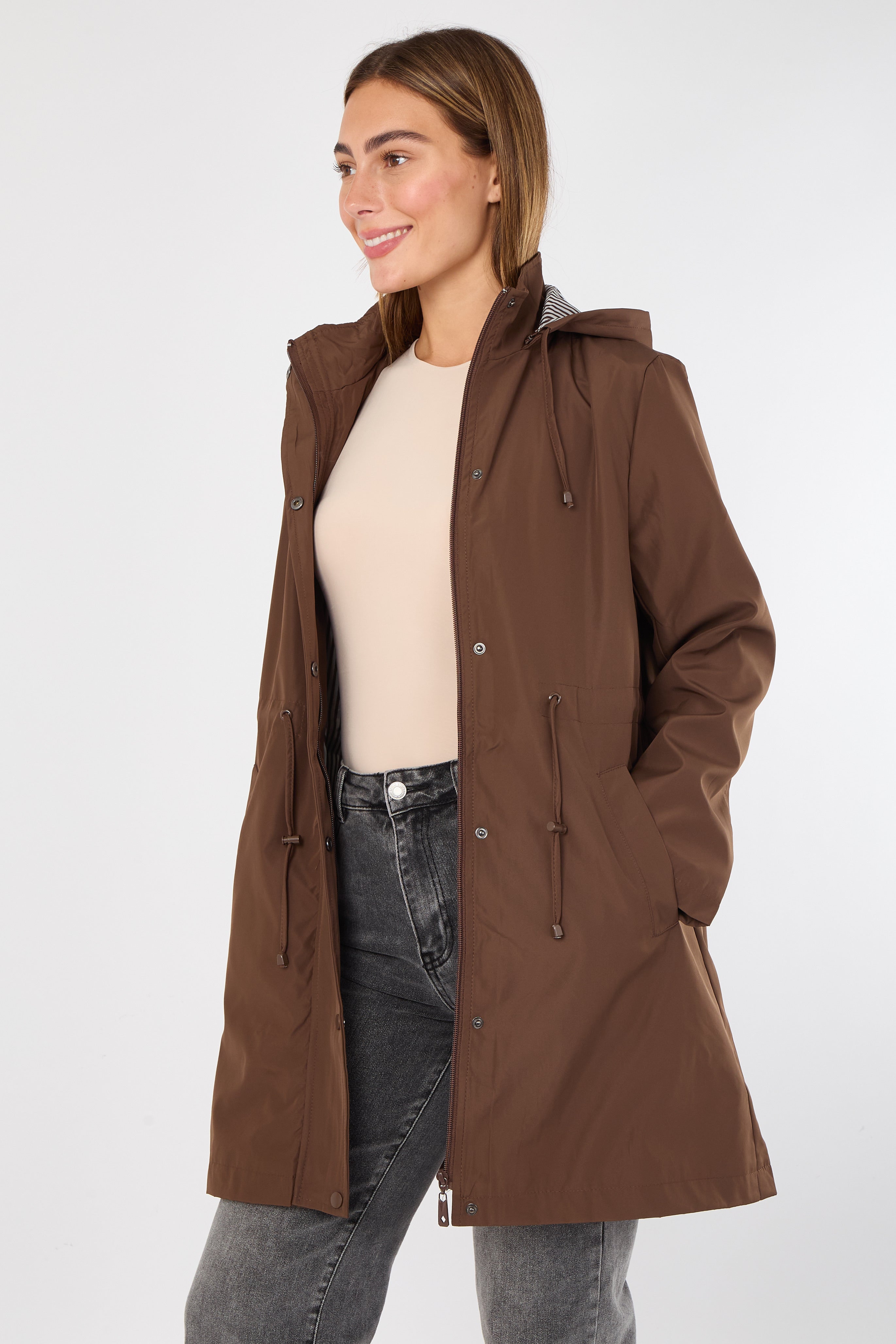 5Pcs Chocolate Hooded Drawstring Parka