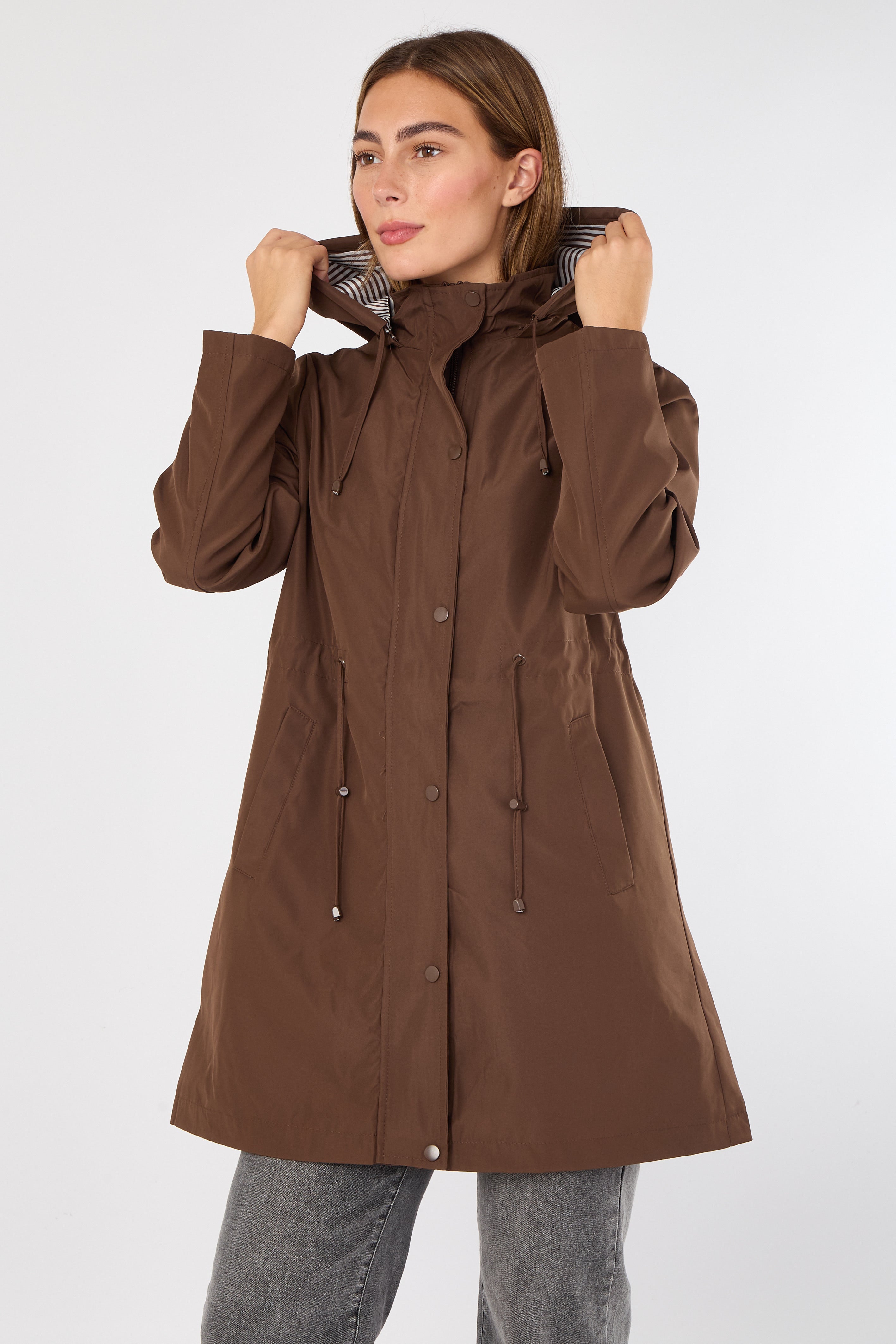 5Pcs Chocolate Hooded Drawstring Parka
