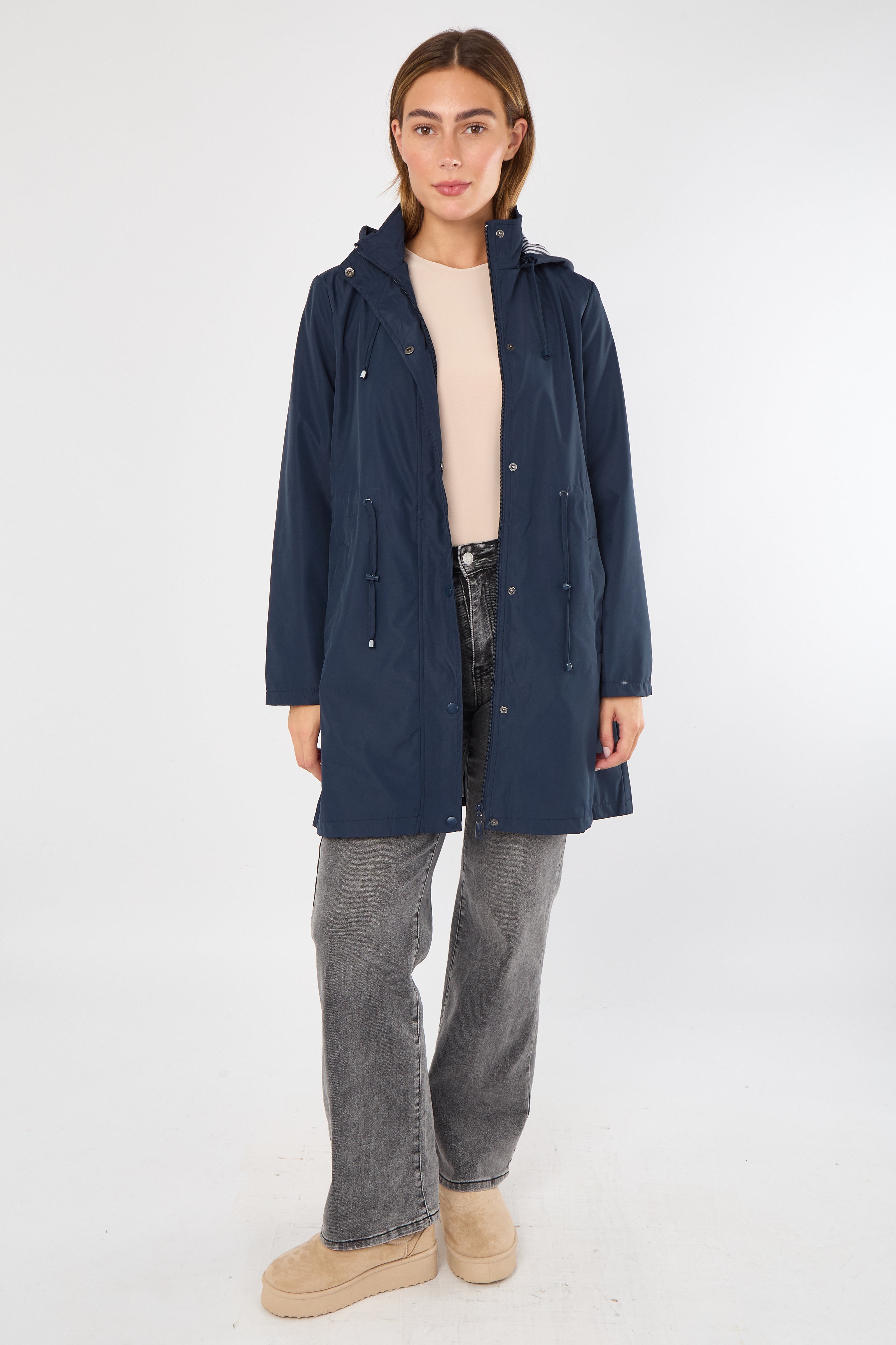 5Pcs Navy Hooded Drawstring Parka