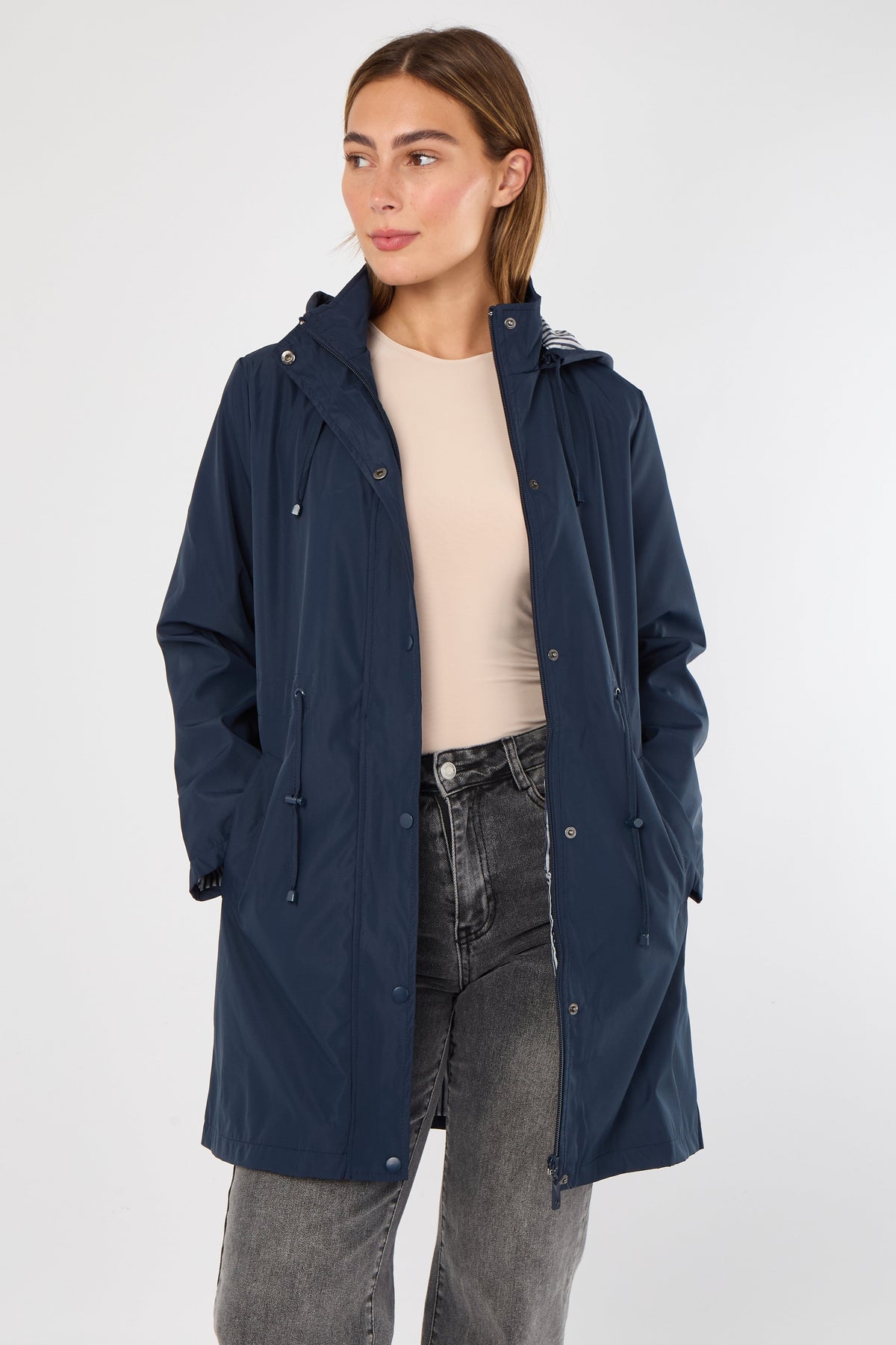 5Pcs Navy Hooded Drawstring Parka