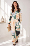 Love Sunshine Green Abstract Print Satin Shirt and Trouser Set Co ord sets LS-5002 LS-5002&9057 LS-9057