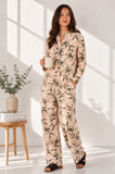 Love Sunshine Beige Lily Print Shirt and Trouser Set Co ord sets LS-5002 LS-5002&9057 LS-9057