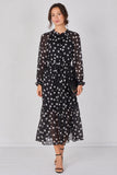 8Pcs Black Polka Dot Chiffon Belted Maxi Dress