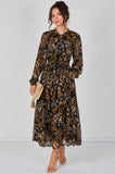 8Pcs Black Botanical Chiffon Belted Maxi Dress