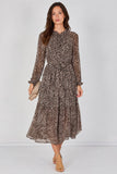 8Pcs Grey Leopard Print Chiffon Belted Maxi Dress