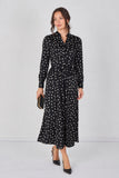 8Pcs Black Polka Dot Print Belted Maxi Shirt Dress
