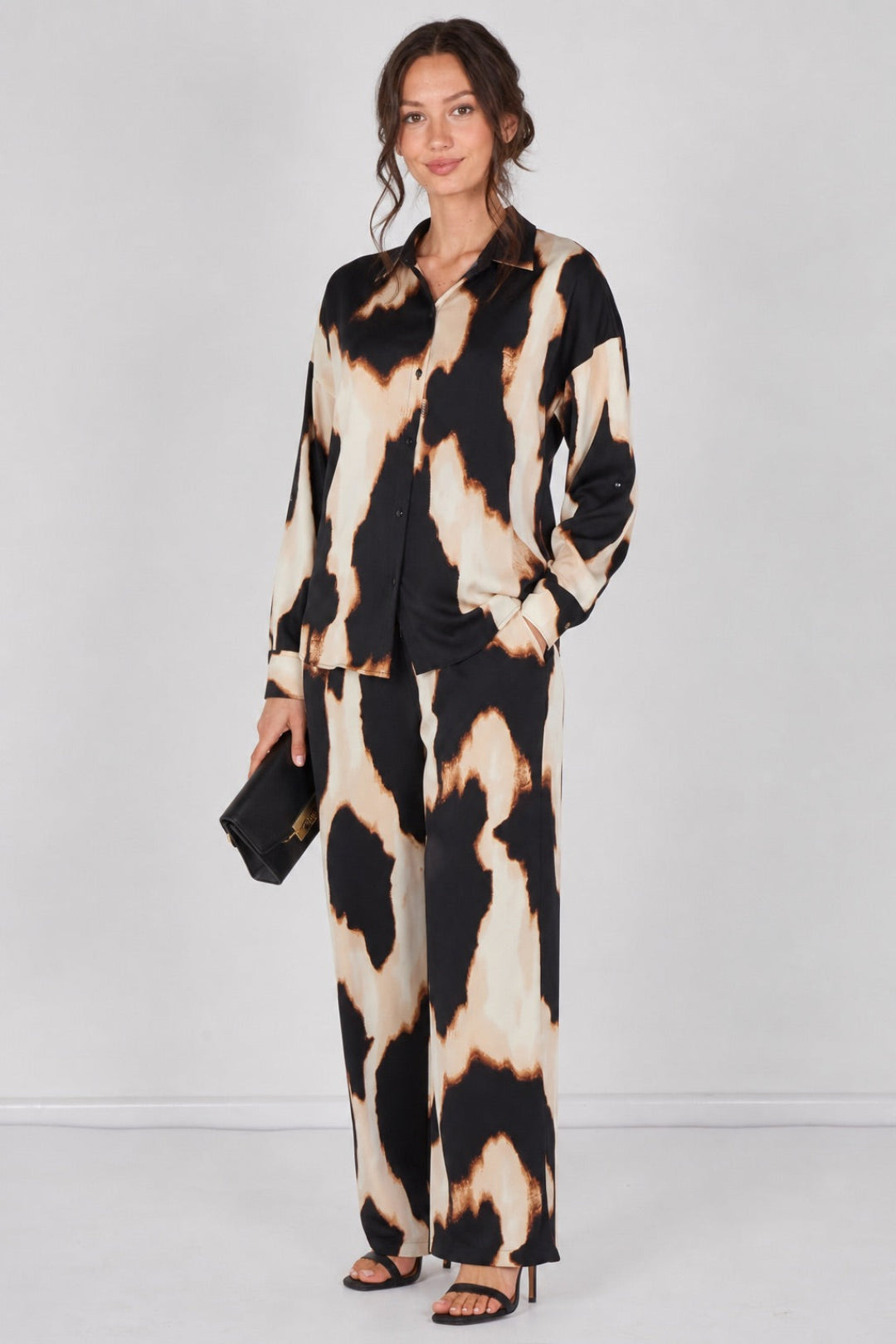 6Pcs Black and Cream Abstract Print Co-ord Set