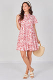 8Pcs Coral Leaf Print Tiered Mini Dress