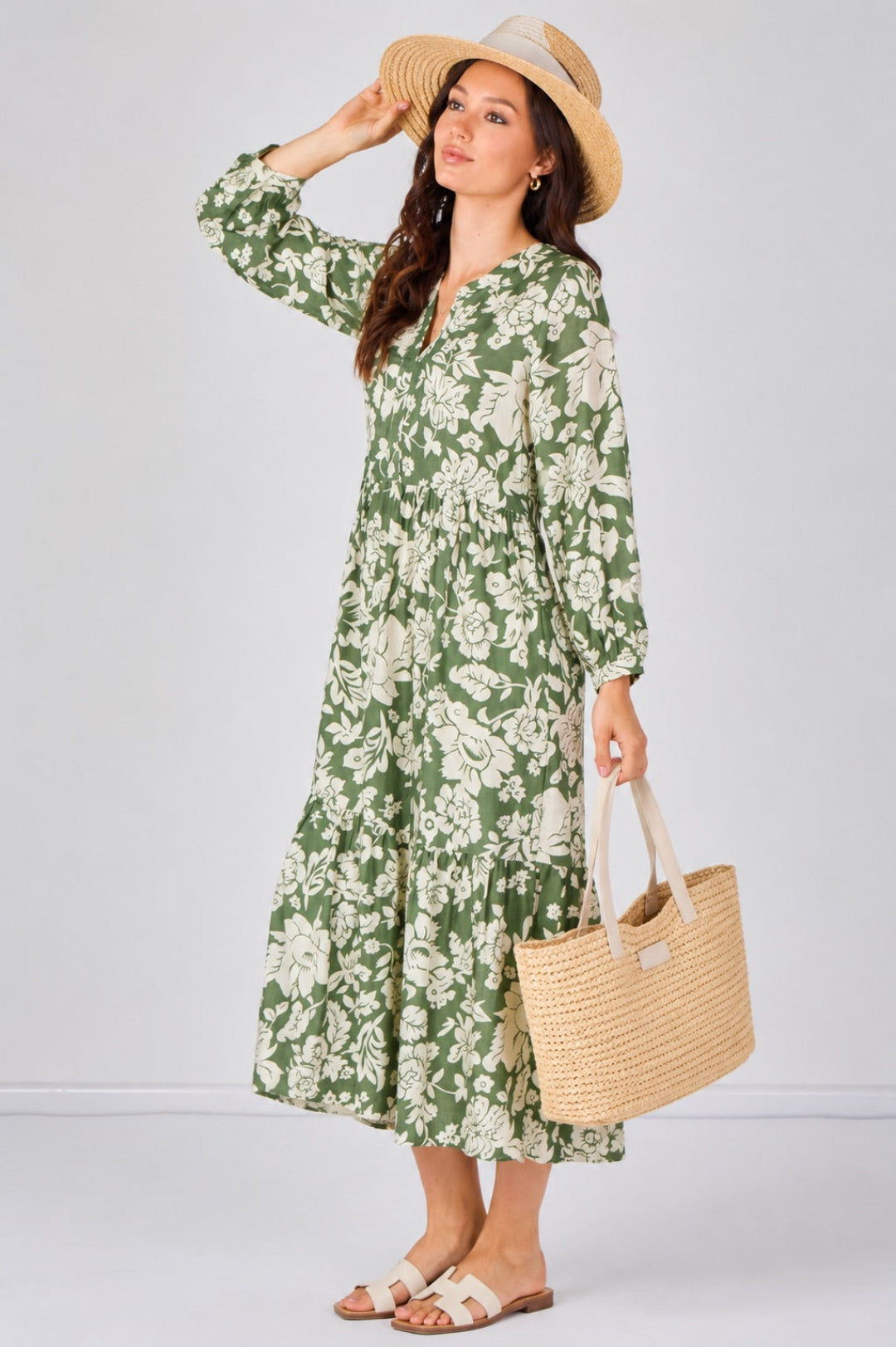 8Pcs Sage Bloom Smock Midaxi Dress