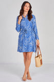 6Pcs Blue Geometric Print Long Sleeve Mini Shirt Dress