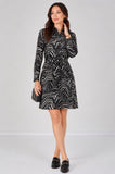 6Pcs Black Geometric Print Long Sleeve Mini Shirt Dress