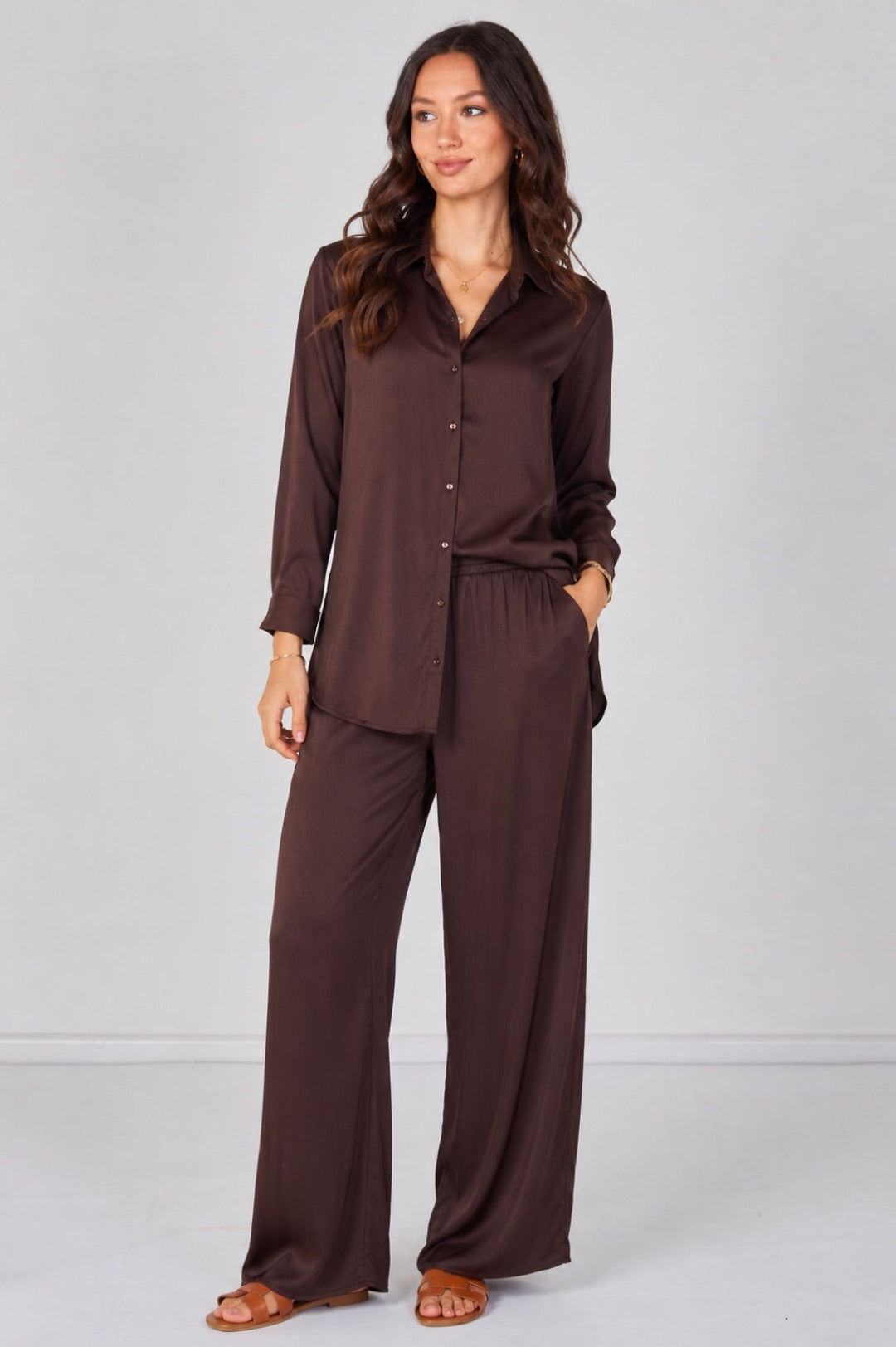 8Pcs Expresso Satin Shirt and Trousers Co-Ord