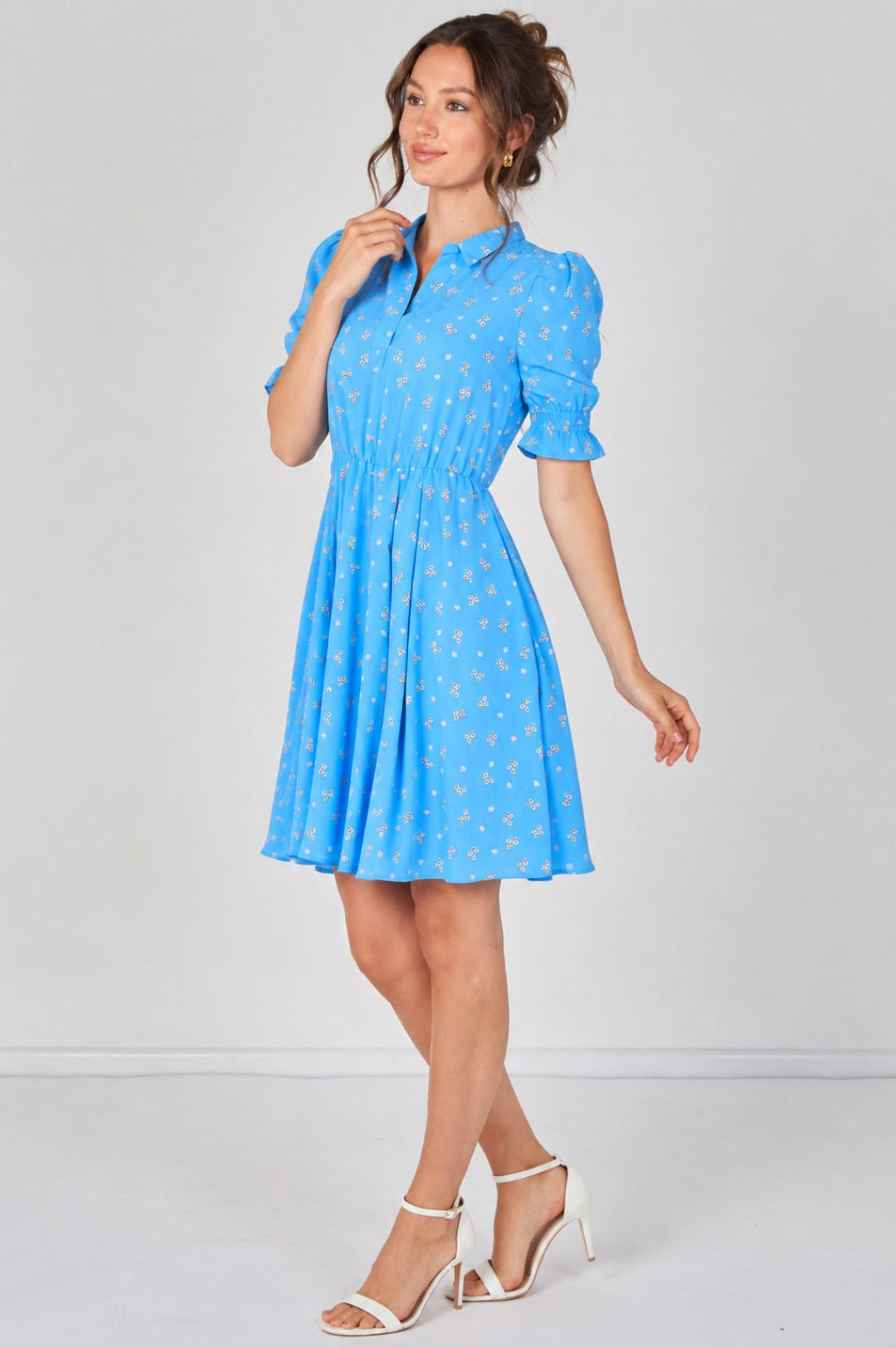 8Pcs Sky Blue Ditsy Floral Tea Dress