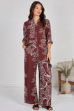 8Pcs Rust Coral Print Shirt and Trouser Co-Ord Set
