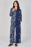 8Pcs Navy Coral Print Shirt and Trouser Co-Ord Set