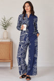 8Pcs Navy Coral Print Shirt and Trouser Co-Ord Set