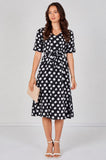 9Pcs Black Polka Dot Short Sleeve Midi Dress