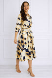 8Pcs Ink Wash Print Belted Midi Shirt Dress